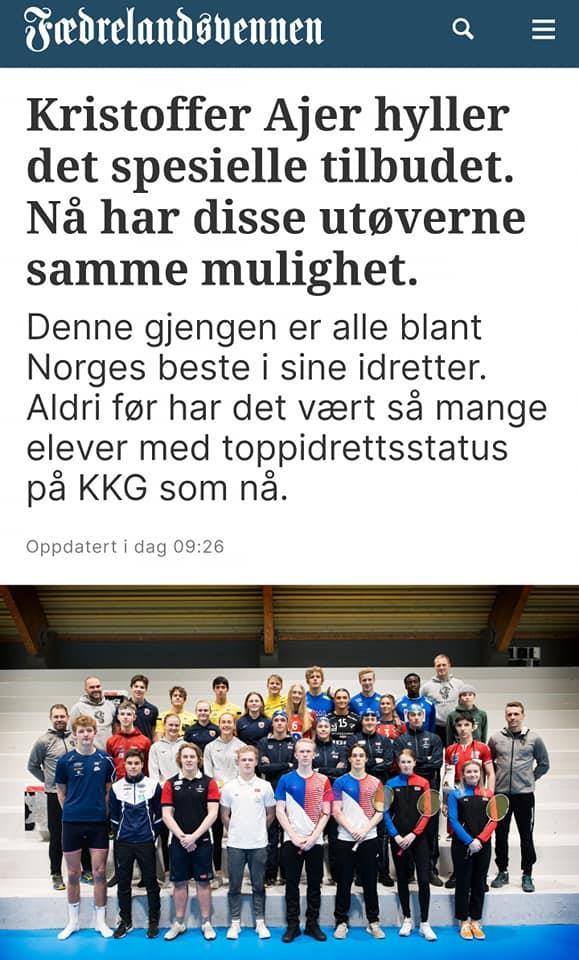 Utklipp fra Fædrelandsvennen fra opplsag om idrett på KKG - Klikk for stort bilde